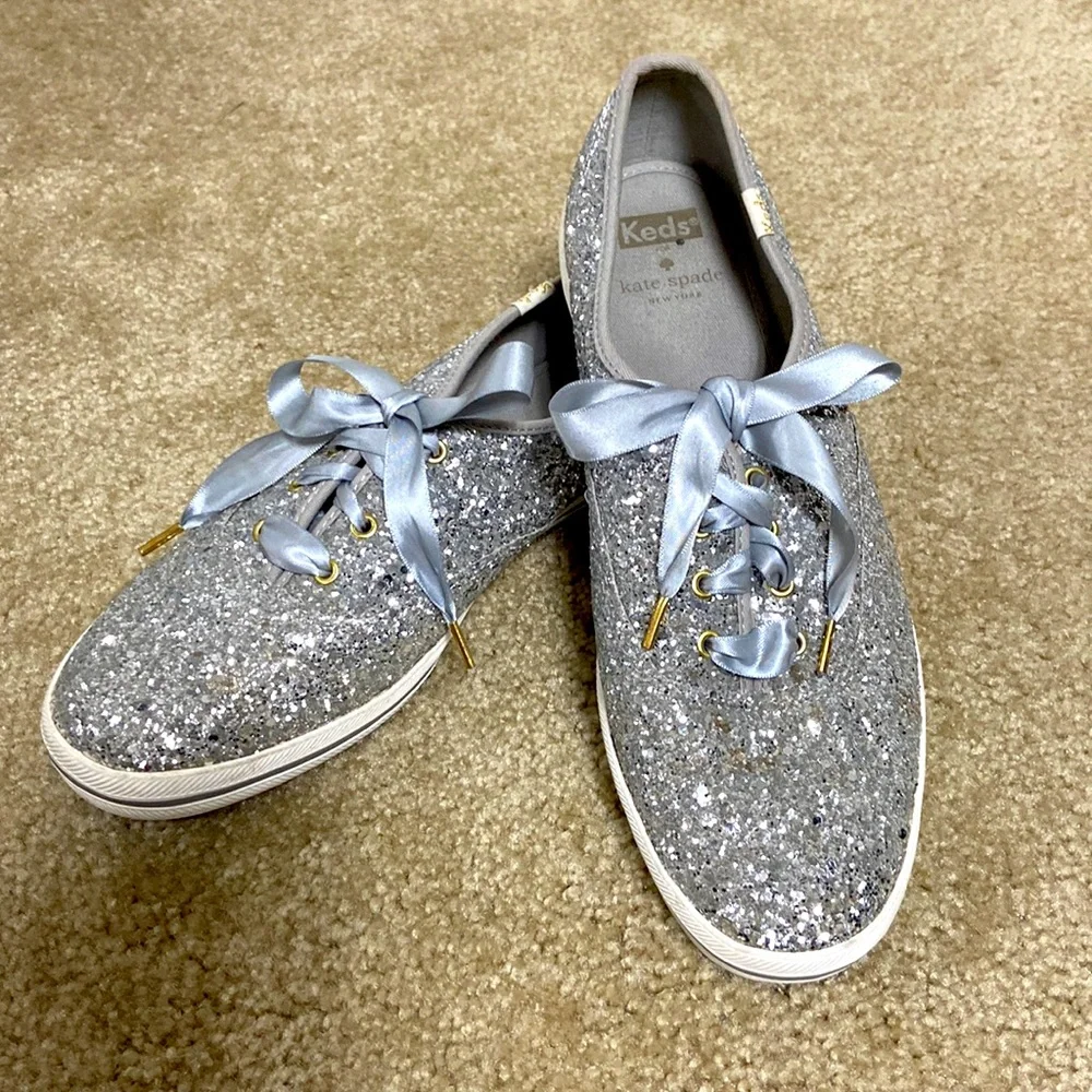 Kate Spade for Keds silver glitter sneakers flats 9.5 wicked Princess wedding